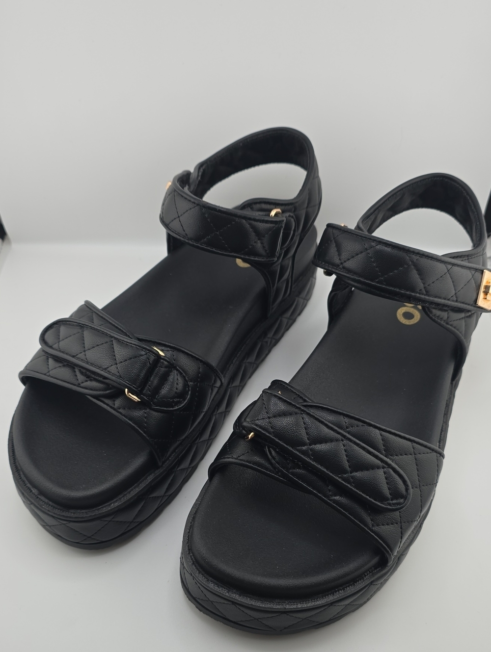 Black Quilted Leather Slingback Flatform Sandals - Picture 2 of 16
